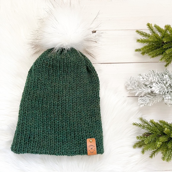 Baby Green Cream Knitted Toque, Beanie, Pompom hat, mommy and me, baby hat - Picture 4 of 10